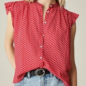 NWT J. Crew Red and White Floral Top